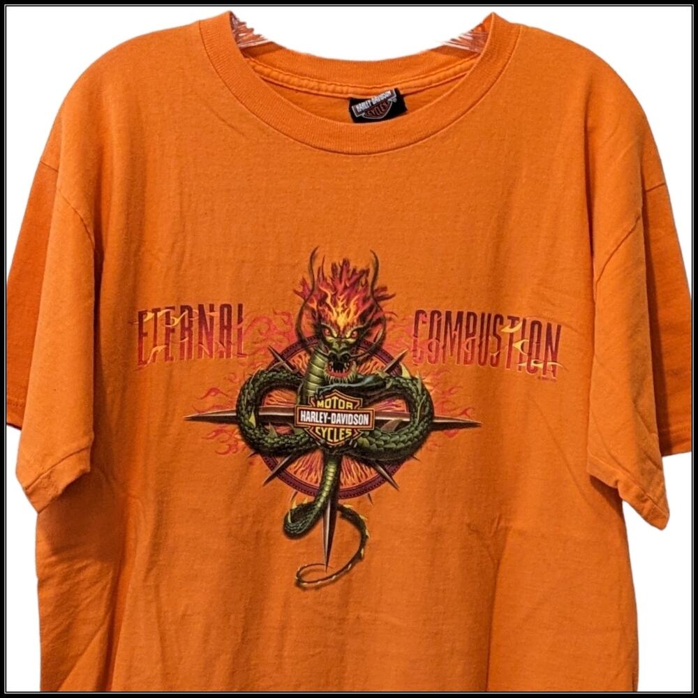 HARLEY DAVIDSON Motorcycles External Combustion Dragon Flame T-Shirt Men's L